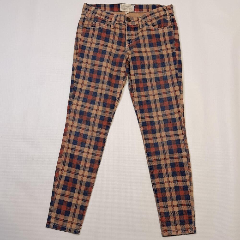 Current/Elliott The Stiletto Jeans Womens 25 Tan Plaid Skinny Ankle Stretch